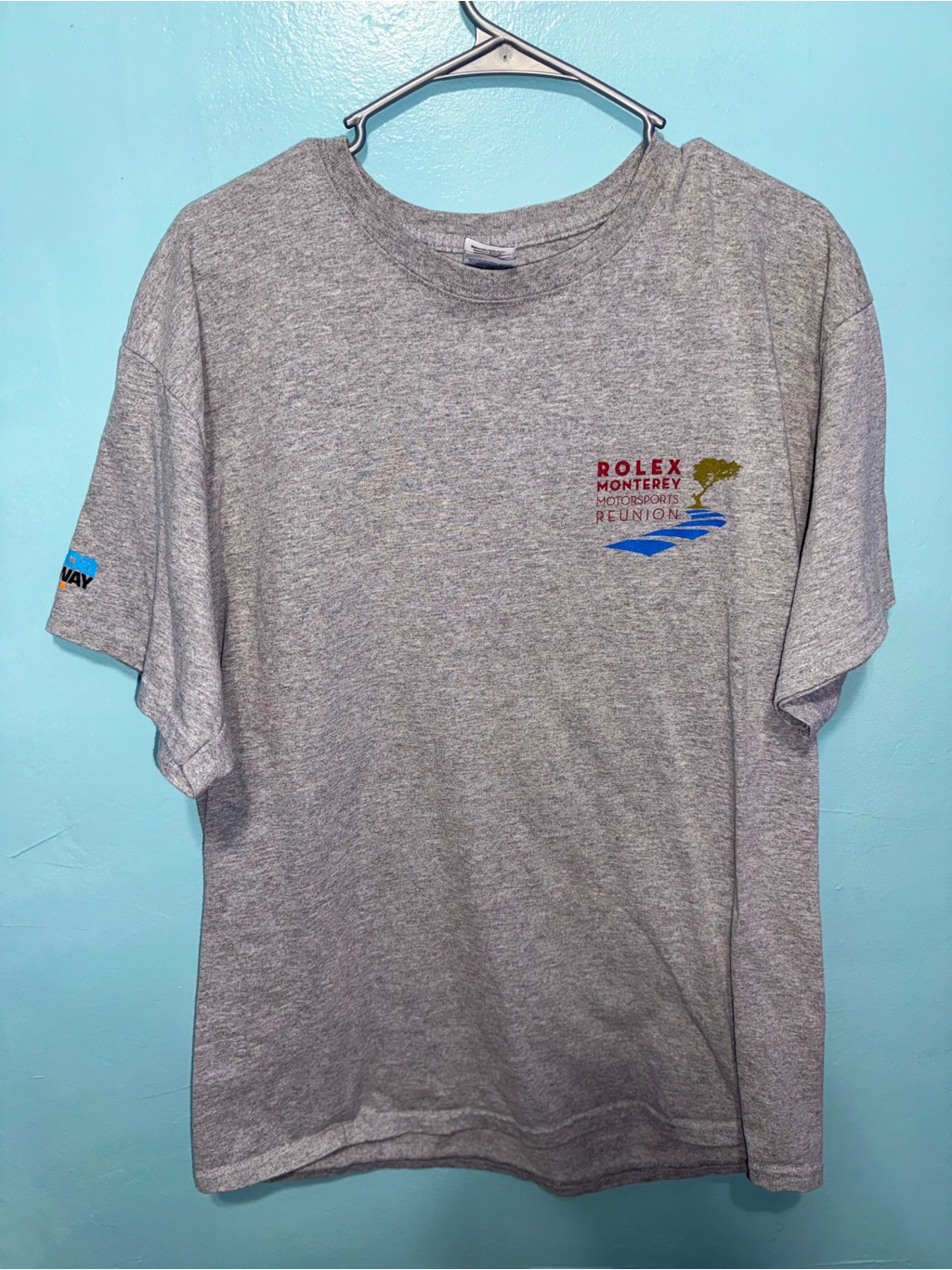 Rolex Gray Tee With Multicolor Chest Logo Rolex Gray Tee With Multicolor Chest Logo